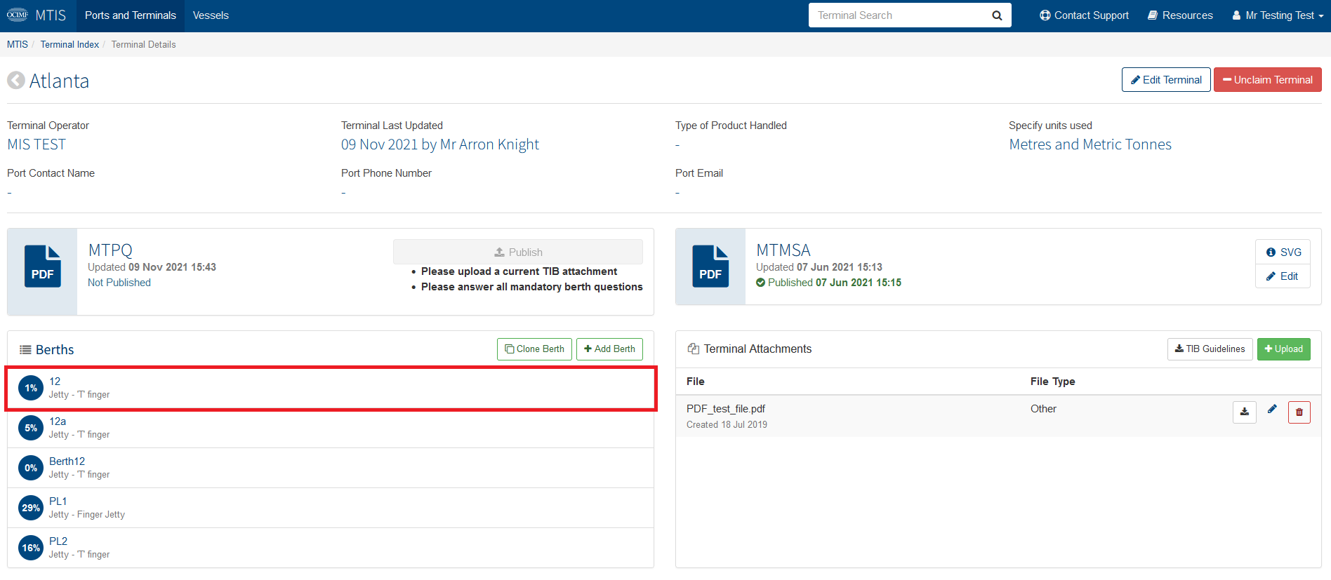 MTIS Terminal Operator - Adding/Updating details in a Berth and ...